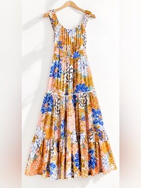 Abel the label Floral Midi Dress in Orange & Blue